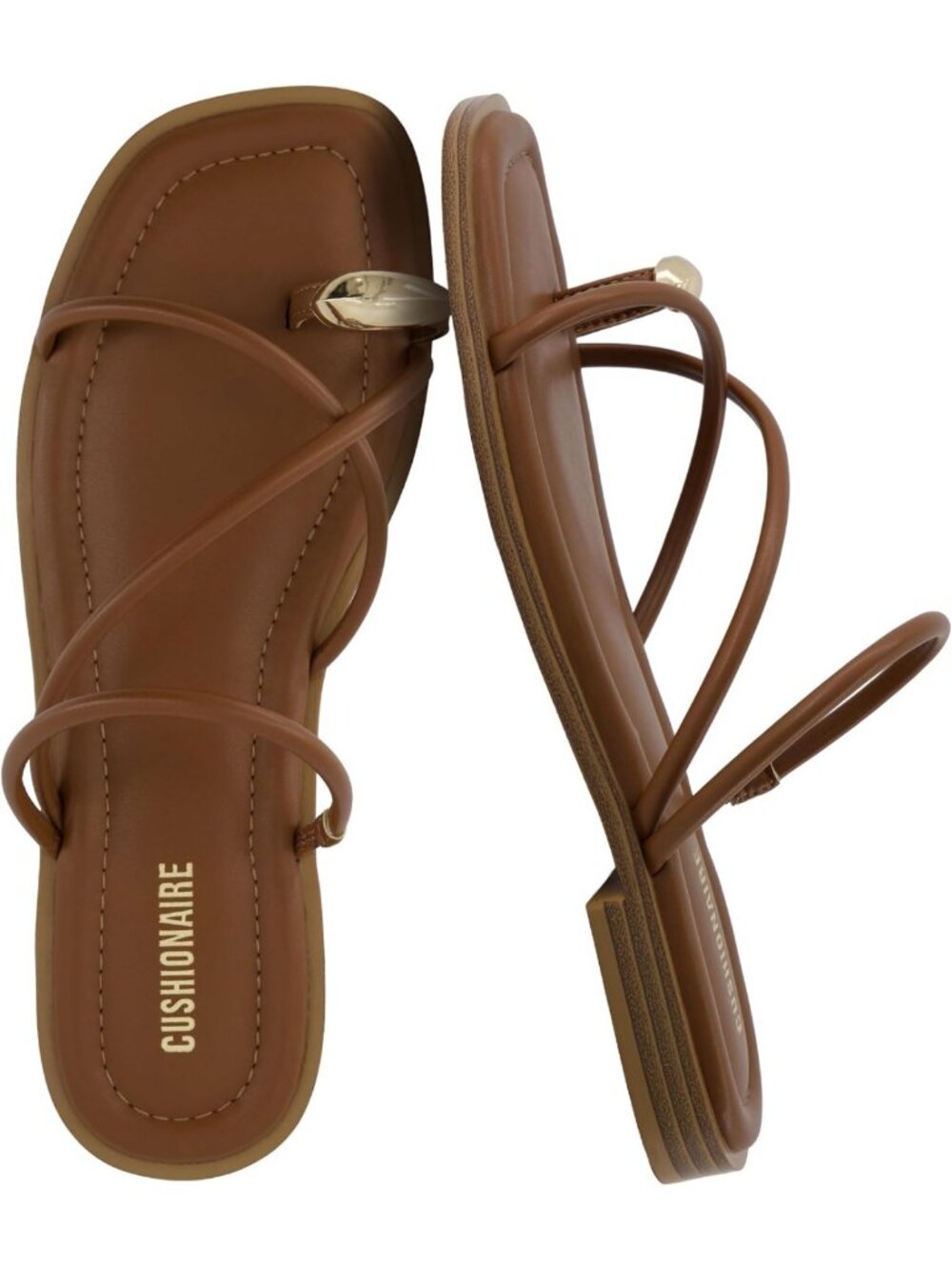 Strappy Toe-Loop Slide Sandals with Gold Accents & Memory Foam Comfort for Women
